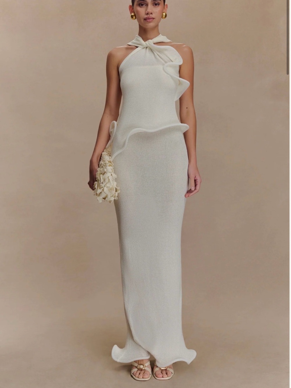 Meshki Caprice Halter Knit Maxi White Dress - NWT